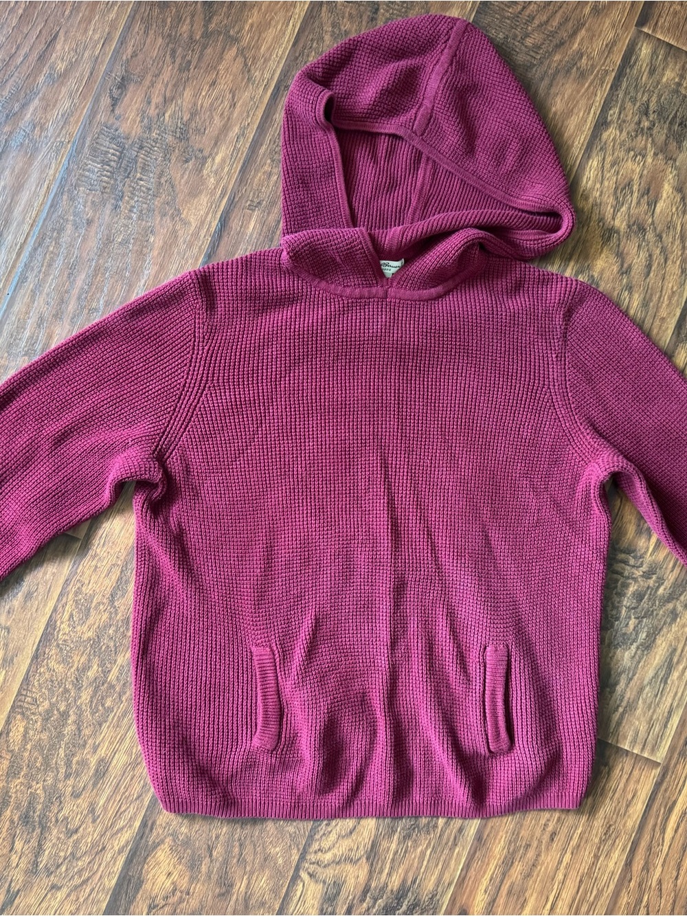 Eddie Bauer Maroon Waffle Knit Hoodie Sweater